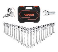 VEVOR Juego de Llaves de Trinquete 24 Unidades, Llaves Combinadas con Carraca, Cabezas Flexibles, SAE y Métrica, con Estuche de Almacenamiento, para Bricolaje Hogar Reparaciones de Automóvil, Plateado