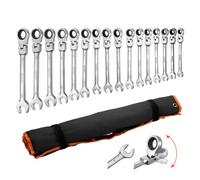 VEVOR Juego de Llaves de Trinquete 30 Unidades, Cabezas Flexibles, Llaves Combinadas con Carraca, Métrica y SAE, con Bolsa de Almacenamiento, para Bricolaje Hogar Reparaciones de Automóvil, Plateado