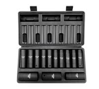 VEVOR Juego de Llaves de Vaso de 1/2" Juego de Vasos Profundos 13 Piezas Sistema Métrico 10-24 mm 6 Puntas de Aleación de Acero Cr-Mo para Reparación de Automóviles con Estuche de Almacenamiento