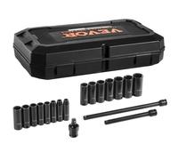 VEVOR Juego de Vasos de Impacto 9,5 mm Juego de Dados Profundos 18 Piezas Métricos de 29-38 mm 6 Puntas de Acero de Aleación con Estuche de Transporte para Reparación de Automóviles, Color Negro