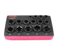 VEVOR Juego de Vasos de Impacto 9,5 mm Juego de Vasos de Impacto Métricos 15 piezas 10-24 mm Acero de Aleación CR-Mo Marcas de Tamaño Fáciles de Leer para Reparación de Automóviles, Taller