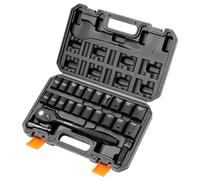 VEVOR Juego de llaves de vaso profesionales CR-V de aleación de acero, 23 piezas, 13-24 mm, llaves de impacto, llave de impacto HRC 42-48, incluye maletín de herramientas, extractor métrico