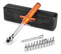 VEVOR Juego de Llaves Dinamométricas de Clic Accionamiento de 1/4" 2,3-22,6 Nm 72 Dientes Escalas de Doble Dirección y Doble Rango con Vasos para Puntas y Barra de Extensión, Color Naranja