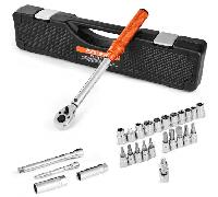 VEVOR Juego de Llaves Dinamométricas de Clic Accionamiento de 3/8" 5-60 Nm Bidireccional 72 Dientes con Vasos, Puntas, Barra de Extensión, Vasos para Bujías y Adaptador ±3 % de Precisión Naranja