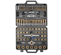 VEVOR Juego de Machos y Terrajas de Roscar 86 Piezas, SAE 4-5/8 pulgadas y Métrico M3 a M12, Rosca Gruesa y Fina, Acero Recubierto de Titanio, Incluye Llave, Calibre, Estuche para Reparación de Roscas