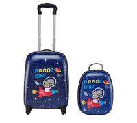 VEVOR Juego de Maletas Infantiles 2 Piezas, Maleta de Cabina con Ruedas 45,7 cm, Mochila de Carcasa Dura, Dinosaurio Azul Marino, Equipaje Infantil para Escuela Viaje Camping, Aprobado por Aerolíneas