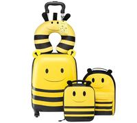 VEVOR Juego de Maletas para Niños 5 Piezas, Maleta de Cabina 45,7 cm, Mochila con Cojín Cervical, Bolsa de Almuerzo y Etiqueta de Equipaje, Abeja Amarilla, Equipaje Infantil para Escuela Viaje Camping