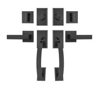 VEVOR Juego de manijas de puerta doble, palanca de puerta arqueada negra mate juego de manijas de puerta delantera doble con palanca de manija reversible juego de cerradura de puerta doble con chupete