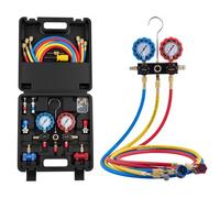 VEVOR Juego de Manómetros de 3 Vías para Carga de Refrigeración R134a R404A R1234yf R22, con Manguera de 1,5 m, Adaptadores, Acopladores Rápidos, Grifos para Mantenimiento de Aire Acondicionado