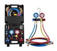 VEVOR Juego de Manómetros de 4 Vías para Carga de Refrigeración R134a R404A R1234yf R22, con Manguera de 1,5 m, Adaptadores, Acopladores Rápidos, Grifos para Mantenimiento de Aire Acondicionado