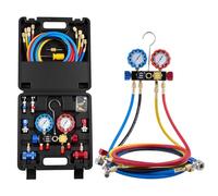 VEVOR Juego de Manómetros de 4 Vías para Carga de Refrigeración R134a R404A R1234yf R22, con Manguera de 1,5 m, Adaptadores, Acopladores Rápidos, Grifos para Mantenimiento de Aire Acondicionado