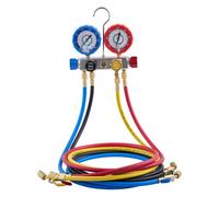 VEVOR Juego de Manómetros de 4 Vías para Mantenimiento, Evacuación, Aspiración, Carga y Recuperación de Refrigeración R134a R404A R1234yf R22 con Manguera de 1,5 m para Aire Acondicionado Doméstico