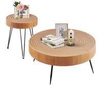 VEVOR Juego de Mesa de Centro Redonda de 2 Piezas, Mesa de Salón Industrial con Patas de Metal de 796 x 796 x 365 mm con 1 Mesa Auxiliar, fácil Montaje para Oficina, Salón y Apartamento
