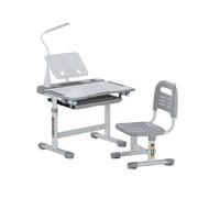 VEVOR Juego de Mesa y Silla de Estudio para Niños, Capacidad de Carga de 100 kg Ajuste de Altura del Escritorio de 53-71 cm con Lámpara de Mesa y Tablero Inclinado de 0-40° para Dormitorio, Gris
