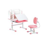 VEVOR Juego de Mesa y Silla de Estudio para Niños Capacidad de Carga de 100 kg, Ajuste de Altura del Escritorio de 54-73 cm, Mesa Inclinable 0-40° con Estantería para Dormitorio, Estudio, Rosa