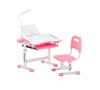 VEVOR Juego de Mesa y Silla de Estudio para Niños, Capacidad de Carga de 100 kg Ajuste de Altura del Escritorio de 53-71 cm con Lámpara de Mesa y Tablero Inclinado de 0-40° para Dormitorio, Rosa