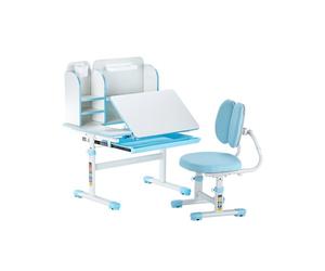 VEVOR Juego de Mesa y Silla de Estudio para Niños Capacidad de Carga de 100 kg, Ajuste de Altura del Escritorio de 54-73 cm, Mesa Inclinable 0-40° con estantería para Dormitorio, Estudio, Azul