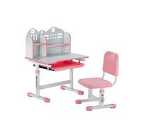 VEVOR Juego de Mesa y Silla de Estudio para Niños con Capacidad de Carga de 100 kg Ajuste de Altura del Escritorio de 53-71 cm con Estantería y Cajones para Dormitorio, Estudio, Escuela, Rosa