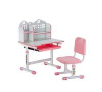 VEVOR Juego de Mesa y Silla de Estudio para Niños con Capacidad de Carga de 100 kg Ajuste de Altura del Escritorio de 53-71 cm con Estantería y Cajones para Dormitorio, Estudio, Escuela, Rosa