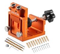 VEVOR Juego de Plantillas para Agujeros Ocultos de 12-48 mm, con Broca Escalonada y la de Accionamiento Cuadrado, Llave Hexagonal, Anillo de Tope para Broca, Tacos y Tornillos, 195 x 160 x 90 mm