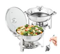 VEVOR Juego de Platos de Frotamiento Redondos 2 x 3,5 L Calentador de Bufé de Acero Inoxidable de Grado Alimenticio Calentador de Alimentos para Mantener Caliente para Bufé Hotel Catering Restaurante