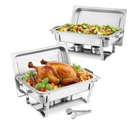 VEVOR Juego de Platos de Frotamiento Rectangulares 2 x 8,6 L, Calentador de Buffet de Acero Inoxidable de Grado Alimenticio, Calentador de Alimentos para Mantener Caliente para Bufé, Fiestas, Bodas