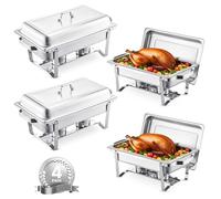 VEVOR Juego de Platos de Frotamiento Rectangulares 4 x 7,5L Calentador de Bufé de Acero Inoxidable Calentador de Alimentos Juego Completo 8 Soportes de Combustible para Bufé Hotel Catering Restaurante