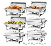 VEVOR Juego de Platos de Frotamiento Rectangulares 6 x 8,6 L, Calentador de Buffet de Acero Inoxidable de Grado Alimenticio, Calentador de Alimentos para Mantener Caliente para Bufé, Fiestas, Bodas