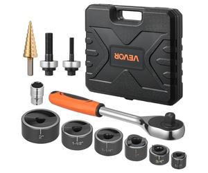 VEVOR Juego de Punzones de Extracción de 22,5 a 61,5 mm, con Llave de Trinquete para Aluminio, Acero Dulce, Fibra de Vidrio y Plásticos, 6 Tamaños de Matriz, para Talleres, 280 x 65 x 255 mm, Negro
