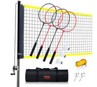 VEVOR Juego de Red de Bádminton, para Patio Trasero al Aire Libre, Equipo de Bádminton Portátil, para Adultos y Niños con Postes, Bolsa de Transporte, 4 Taquetas de Hierro y 3 Volantes de Nailon