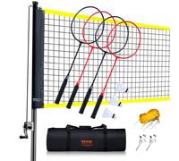 VEVOR Juego de Red de Bádminton, para Patio Trasero al Aire Libre, Equipo de Bádminton Portátil, para Adultos y Niños con Postes, Bolsa de Transporte, 4 Taquetas de Hierro y 3 Volantes de Nailon