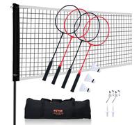 VEVOR Juego de Red de Bádminton, para Patio Trasero al Aire Libre, Equipo de Bádminton Portátil, para Adultos y Niños con Postes, Bolsa de Transporte, 4 Raquetas de Hierro y 3 Volantes de Nailon