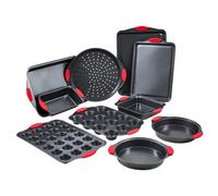 VEVOR Juego de Sartenes para Hornear, 10 Piezas, Bandejas y Hojas de Acero al Carbono Antiadherentes, Utensilios de Cocina Apilables para Horno con Asas de Silicona, Fáciles de Limpiar, Negro