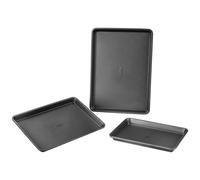 VEVOR Juego de Sartenes para Hornear, 3 Piezas, Bandejas y Hojas de Acero al Carbono Antiadherentes, para Horno con Asas de Silicona, Fáciles de Limpiar, para Hornear Pasteles, Muffins y Pan, Negro