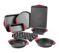 VEVOR Juego de Sartenes para Hornear, 8 Piezas, Bandejas y Hojas de Acero al Carbono Antiadherentes, para Horno con Asas de Silicona, Fáciles de Limpiar, para Hornear Galletas, Muffins y Pan, Negro