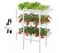VEVOR Juego de Sistema de Cultivo Hidropónico 3 Niveles y 108 Sitios, con Riego Programado, Tubos Hidropónicos Engrosados, Kit de Cultivo para Hortalizas, Frutas, Hierbas en Interiores, Blanco