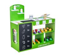 VEVOR Juego de Tienda de Comestibles para Niños Juguete de Puesto de Mercado de Madera con Bolsa de Compras, Cinta Transportadora, Escáner, Caja Registradora, Báscula, para Niños Más de 3 Años