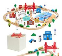 VEVOR Juego de Tren de Madera con Pistas, 113 Piezas con Accesorios, Edificios Urbanos Juego de Pesca, Set Educativo, Diseños Múltiples, Juguete Compatible con Marcas Principales para Niños 3 a 8 Años