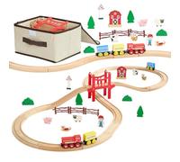 VEVOR Juego de Tren de Madera con Pistas, 39 Piezas con Accesorios, Campestre Puentes Vías Magnéticas, Set Educativo, Diseños Múltiples, Juguete para Niños 3 a 8 Años Compatible con Marcas Principales