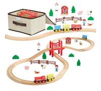VEVOR Juego de Tren de Madera con Pistas, 39 Piezas con Accesorios, Campestre Puentes Vías Magnéticas, Set Educativo, Diseños Múltiples, Juguete para Niños 3 a 8 Años Compatible con Marcas Principales