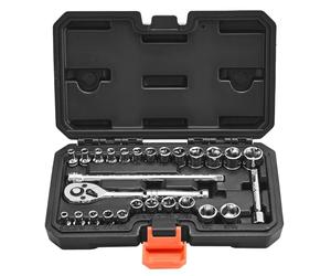 VEVOR Juego de Vasos 6,4 mm, SAE y Métrico, con Barra de Extensión de Llave de Trinquete y Estuche de Almacenamiento, Acero Aleación CR-V, 27 uds, a Reparación de Automóviles, 215 x 136 x 50 mm