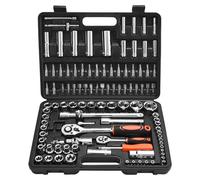 VEVOR Juego de Vasos de 108 uds, con Entrada 6,4/12,7 mm y Juego de Trinquete, Tamaño Métrico 4 a 32 mm, con Puntas y Accesorios y un Estuche de Transporte, Acero Aleación CR-V, 380 x 275 x 72 mm