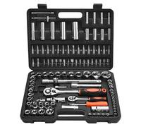 VEVOR Juego de Vasos de 108 uds, con Entrada 6,4/12,7 mm y Juego de Trinquete, Tamaño Métrico 4 a 32 mm, con Puntas y Accesorios y un Estuche de Transporte, Acero Aleación CR-V, 380 x 275 x 72 mm