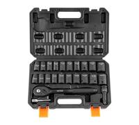 VEVOR Juego de Vasos de Impacto 1/2" Juego de Vasos de Impacto 23 Piezas con Herramienta de Trinquete 13-24 mm 7/16"-15/16" Acero de Aleación de 6 Puntas CR-V HRC 42-48 con Estuche para Reparación