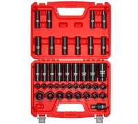 VEVOR Juego de Vasos de Impacto de 39 Piezas con Entrada de 12,7 mm, Profunda y Superficial, Métricos de 9 a 30 mm, Acero al Cromo-Vanadio, Doble Marcaje de Tamaño, para Mantenimiento Automotriz