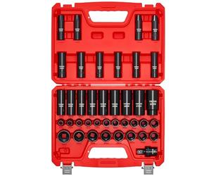 VEVOR Juego de Vasos de Impacto de 39 Piezas con Entrada de 12,7 mm, Profunda y Superficial, Métricos de 9 a 30 mm, Acero al Cromo-Vanadio, Doble Marcaje de Tamaño, para Mantenimiento Automotriz