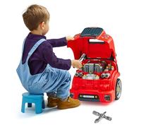 VEVOR Juguete de Motor, 60 PCS Juego de Reparación de Coches para Niños con Piezas Desmontables, Luces y Sonidos, Volante y Bocina, Juego de Taller Mecánico para Niños de 3 Años en Adelante, Rojo
