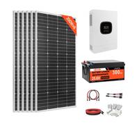 VEVOR Kit Completo de Energía Solar 1200 W 24 V, con 6 Paneles Solares Monocristalinos 200 W, Batería LiFePO₄ de 25,6 V 300 Ah, Inversor Híbrido de 24 V y 3600 W para Cobertizos, Granjas, Casas