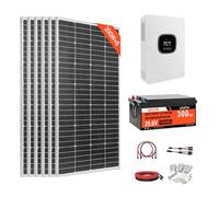 VEVOR Kit Completo de Energía Solar 24 V con 6 Paneles Solares de 200 W, Monocristalinos, Batería LiFePO₄ 25,6 V 300 Ah 7620 Wh e Inversor Híbrido 3600 W para Casas, Cobertizos, Granjas, Cabañas y RV