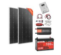 VEVOR Kit Completo de Energía Solar 400 W 12 V, con 2 Paneles Solares Monocristalinos 200 W, Batería LiFePO₄ 12,8 V 100 Ah, Controlador de Carga de 40 A, Inversor de Corriente de 1000 W para Barcos